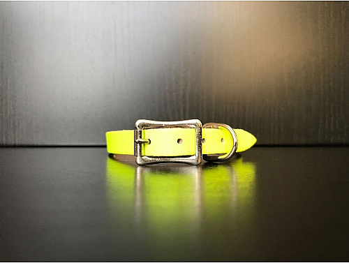 Fluorescent Yellow - Leather Dog Collar - Size XS - Puppy